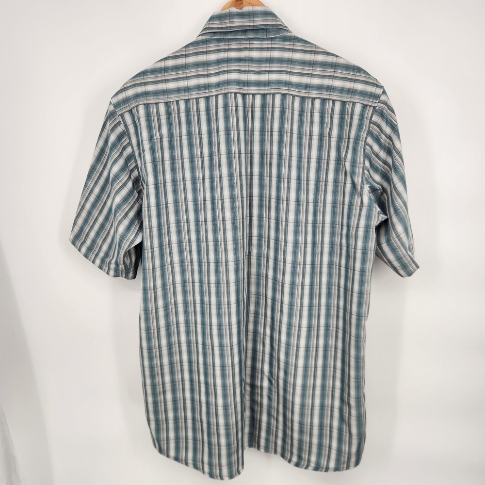 Wrangler Men's Blue White Striped Plaid Utility Fishing Shirt Short Sleeve Sz L - Picture 3 of 7